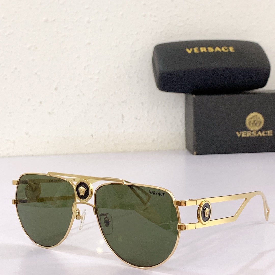 Nouvelles lunettes de soleil Versace pour hommes Cadre métallique de haute qualité VE1269 Medusa Avatar Hollow Temple Design Taille 60 16 140