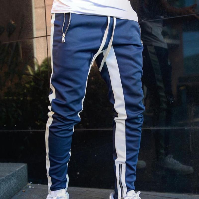 

Men's Pants Men Trousers Side Stripe Zippered Casual Fitness Sweatpants Sportswear Boys Joggers Harem PantsMen's, Black