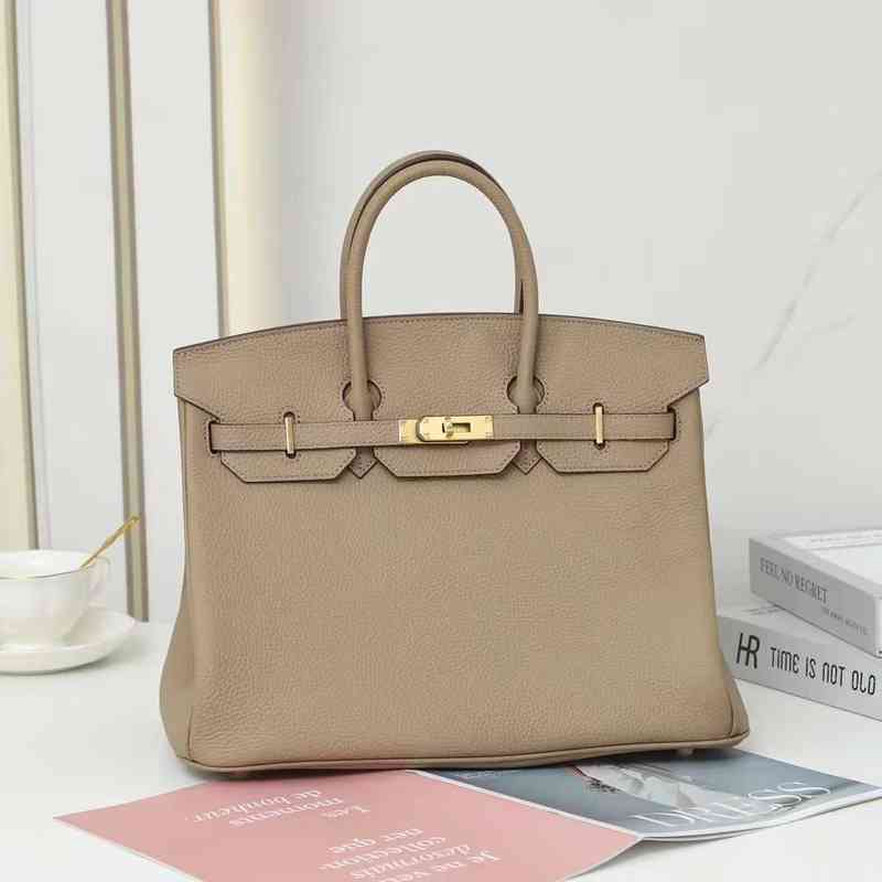 

Niche Designer Birkins Herme Bags 35cm large platinum bag 2022 lychee grain leather bag womens one shoulder portable large capacity bag lil, Black gold button 35cm
