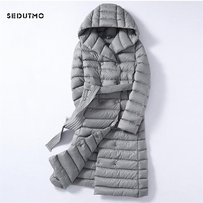 

SEDUTMO Winter Plus Size 3XL Long Womens Down Jackets Ultra Light Duck Down Coat Hoodie Autumn Puffer Jacket ED226 201102, Gray