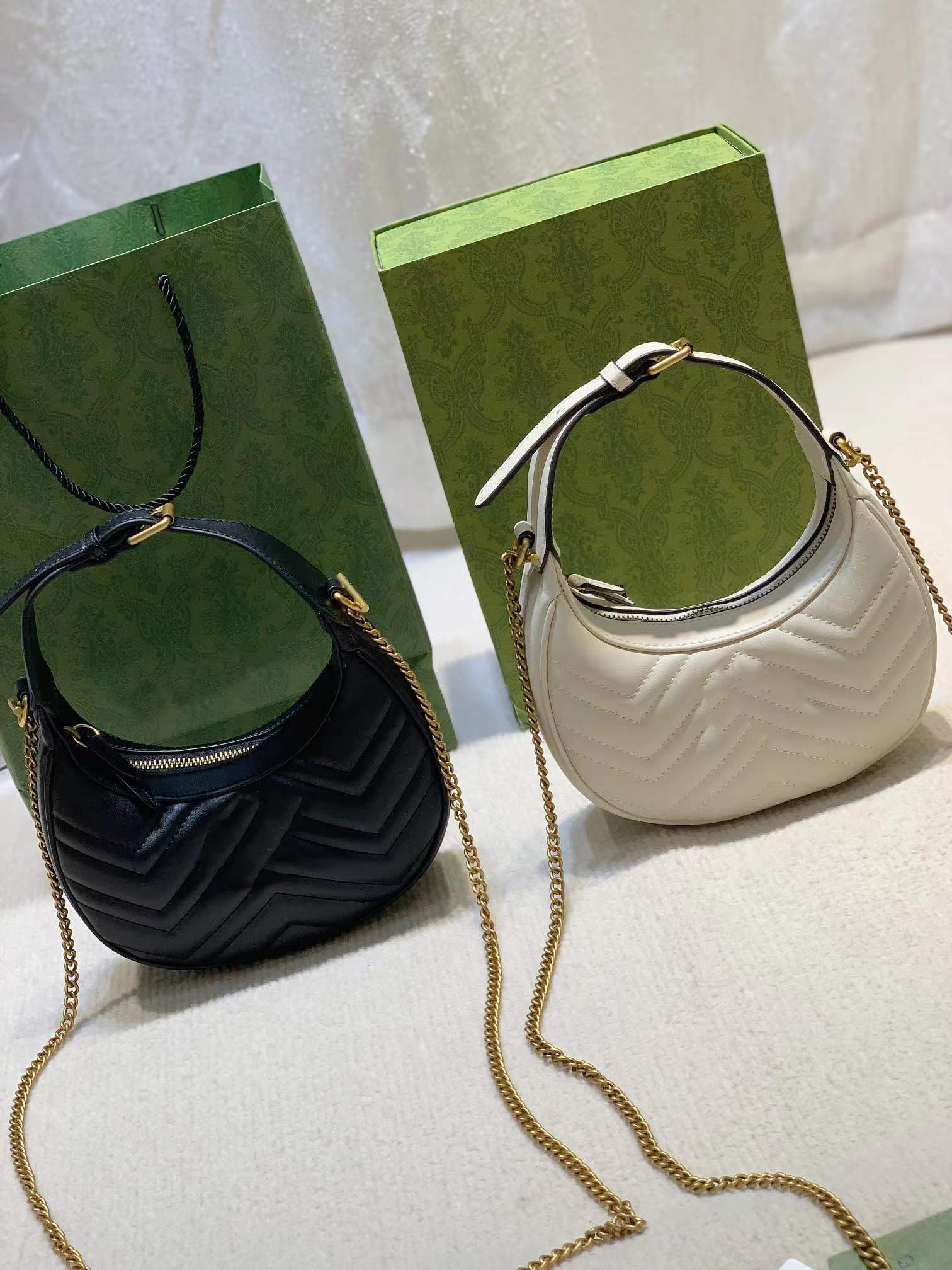 

C C Classic Original Underarm Bag High Quality Luxury Designer Ladies Half Moon Bay Handbags Shoulder Bags Two G Marmont Wavy Leather tote Messenger Bags'sM699514, White#699514