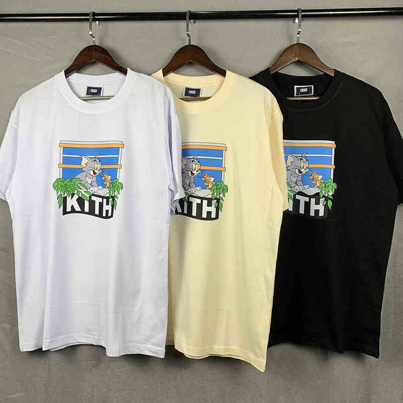 

New Kith x Tom Jerry T-shirt Men Women High Quality Print Harajuku Casual Tops Streetwear Oversize t Shirt, Ivory