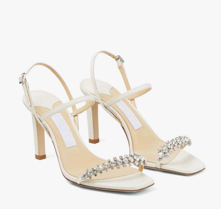 

Lady wedding sandal high heels name brand designer shoes,luxury pumps Meira 85mm Latte Nappa Sandals with Crystal Leaf Embellishment 35-42, 13