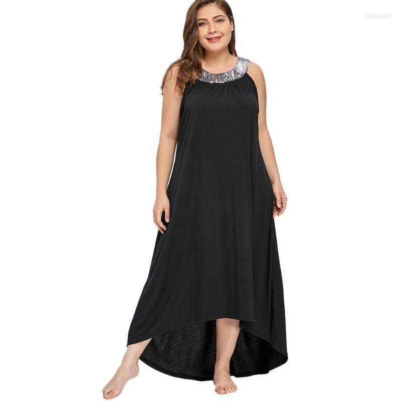 

Plus Size Dresses Halter Tunic Long Dress Women High And Low Party Elegant Maxi Sexy Sleeveless Summer Vestidos Jasp22, Black