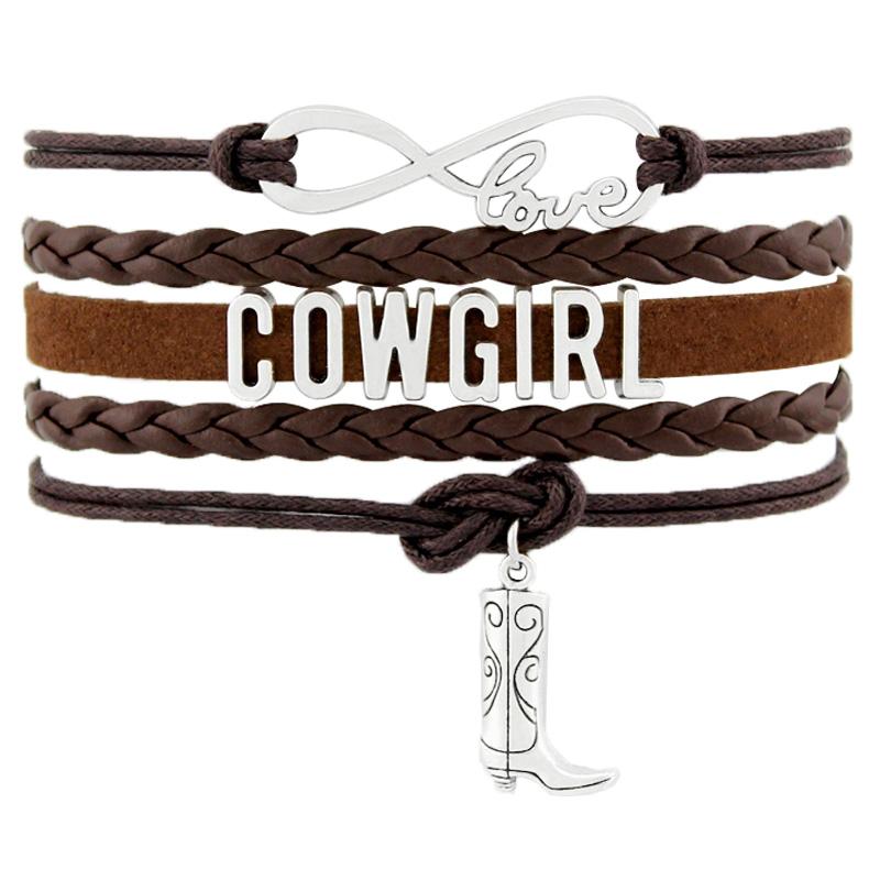 Bracelets de charme cowgirl country garçon fille cowboy bottes de chapeau infiniment à la main
