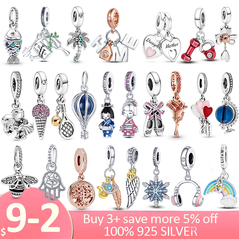 925 argent en argent sterling chariot généalogique arbre de neige perles de fleur de rose perle en ajustement charmes bracelet bricolage bijoux a