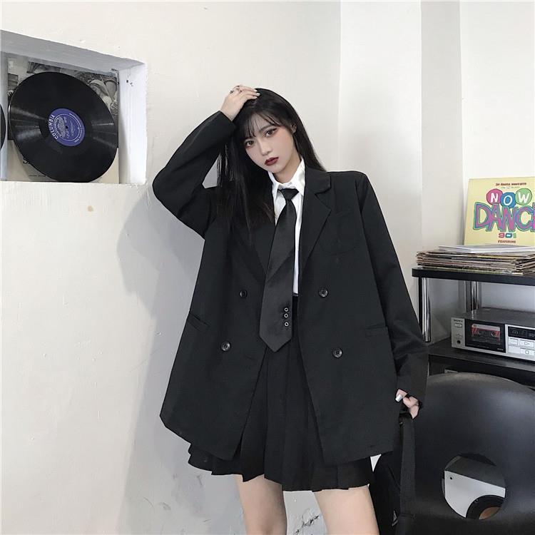 

Women' Suits & Blazers Korean Black Suit Outerwear Long Sleeve Women Double Breasted Thin Coat 2022 Casual Office Spring Clothes WomenWomen
