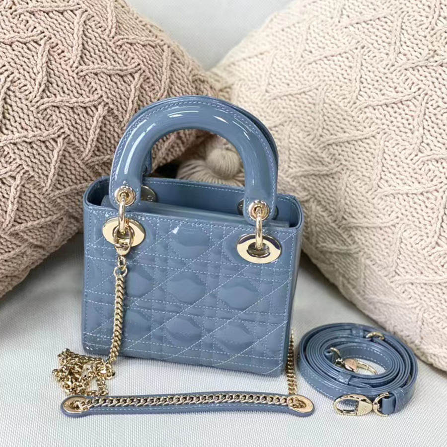 

10A Top quality woman chain bag Mini LADY Patent leather cow leathers handbags 17cm Single shoulder bag fashion handbag wallet Designer bags With box D002C