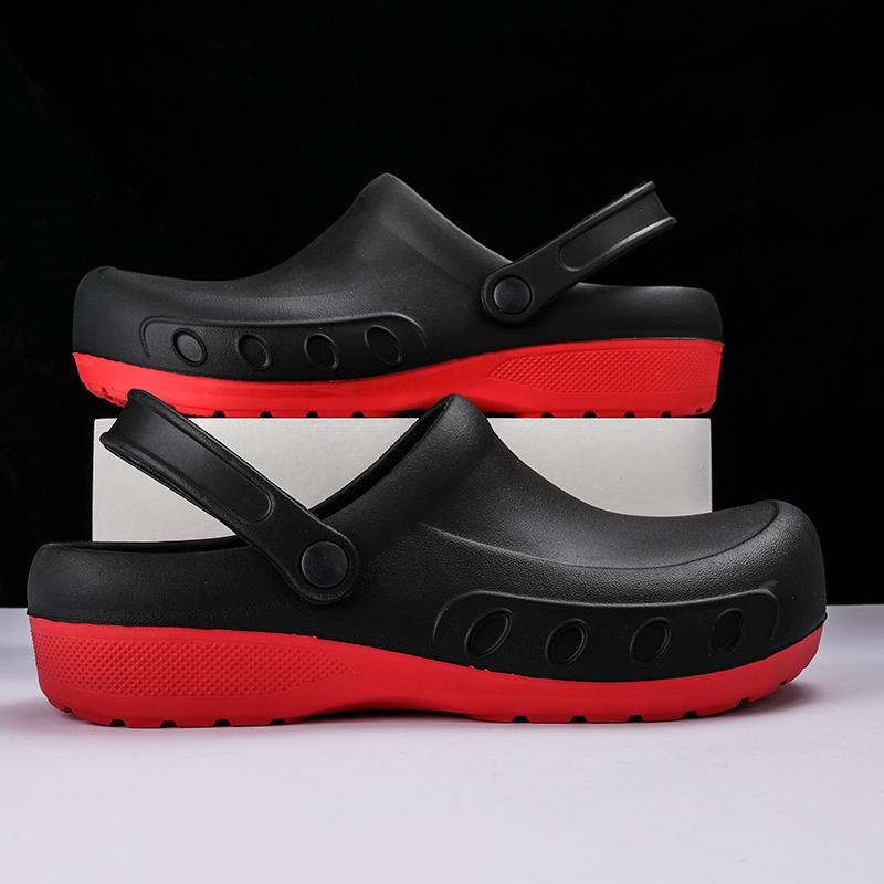 

Sandals Kitchen Chef Shoes Non-Slip Waterproof Oil-Proof Work Slip On Resistant Casual Safety Men Size 40-46, All black