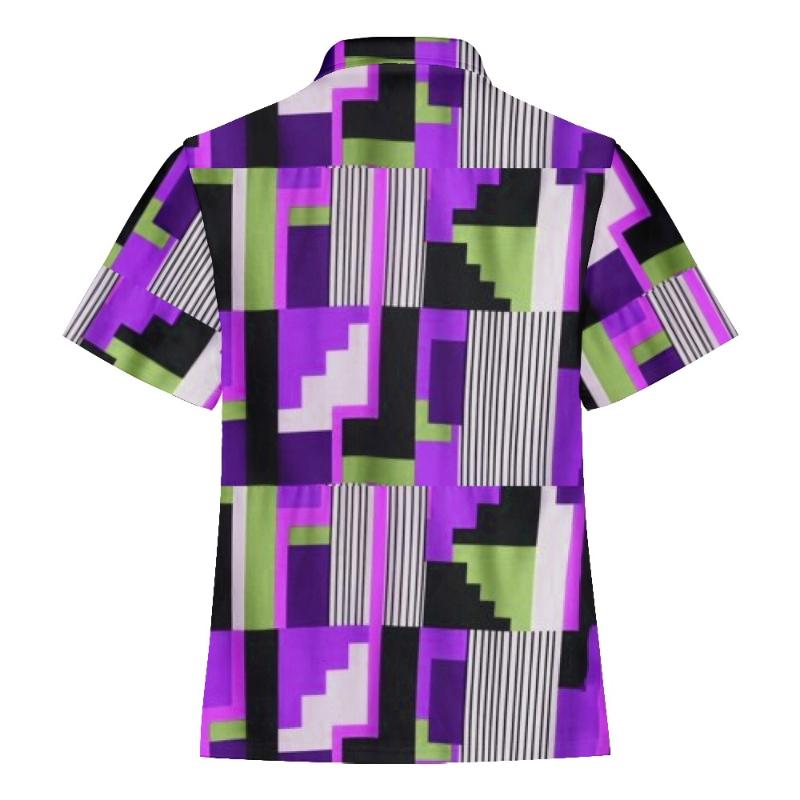 

Men's Casual Shirts Vertical Stitching Print Fashion Men's Short Sleeve Shirt Lapel Zipper Design Large Size -4Men's Men'sMen's