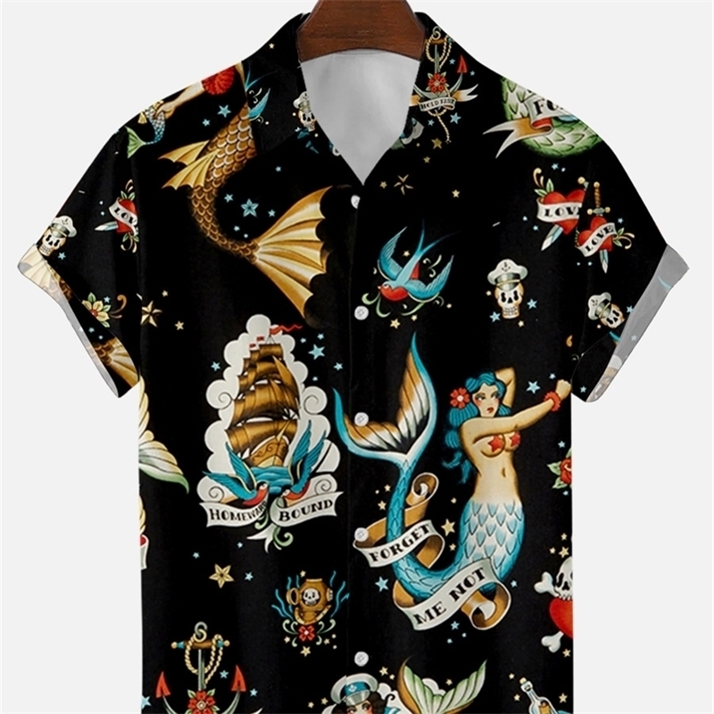 

Summer Floral Elements 3D Digital Printing Trend Loose Shortsleeved Shirt Mens Top 220527, Navy blue
