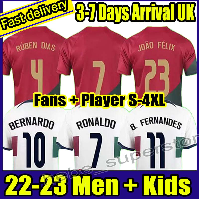 

S-4XL 21 22 23 Portuguesa JOAO FELIX soccer jerseys RUBEN NEVES BERNARDO BRUNO RONALDO FERNANDES Portugieser 2022 Portuguese football shirt Men Kids kit sets, Home