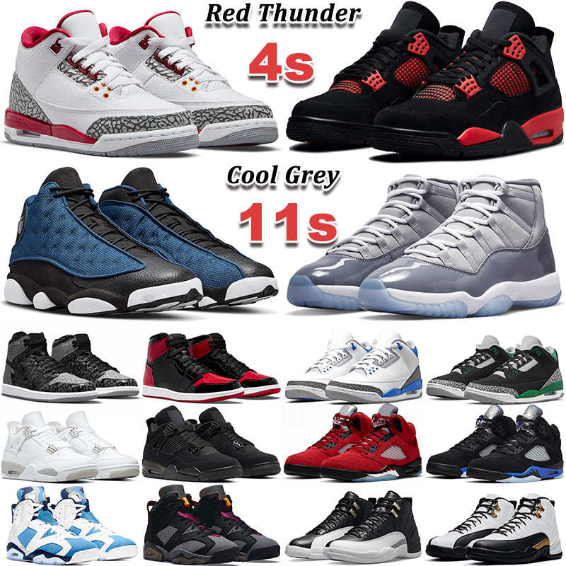

OG Men Basketball Shoes 1s Bred Patent Pine Green 4s Cardinal Red Thunder 5s Moonlight 6s UNC 11s Cool Grey Concord 12s Royalty Taxi 13s Brave Blue Women Sports Sneakers