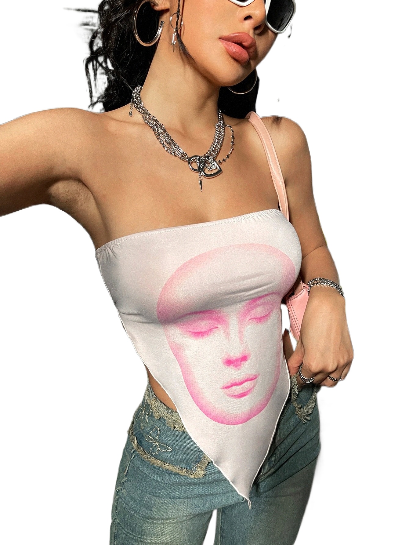 

figure Graphic Hanky Hem Tube Top 443d#, Light grey