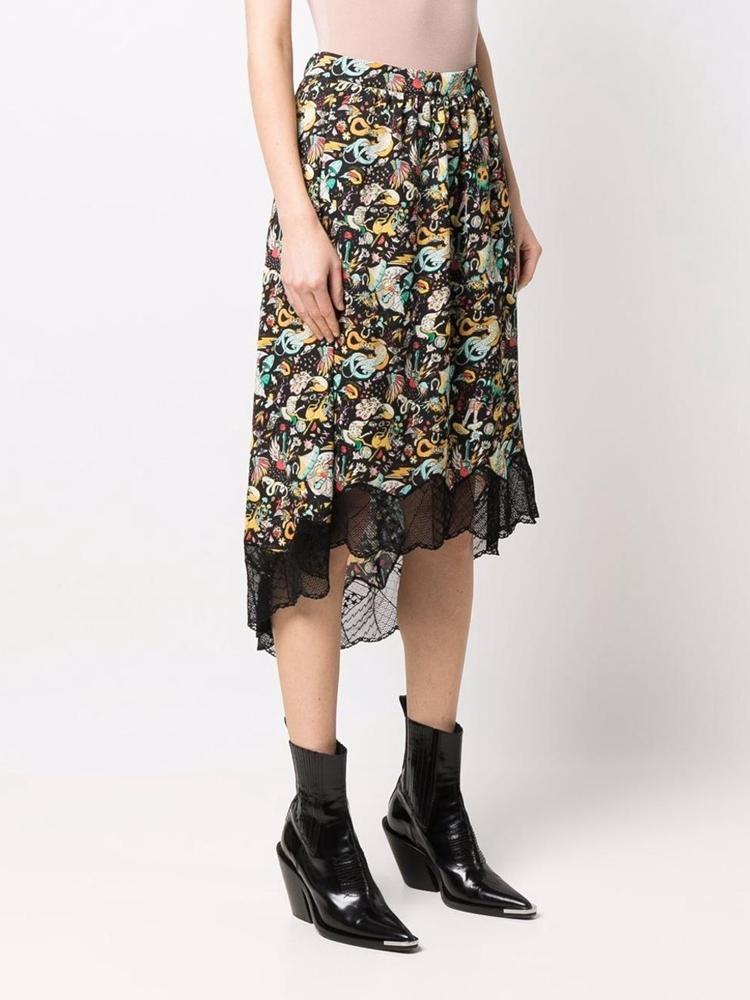 

Skirts Early Spring Pattern High Waist Skirt Lace Stitching Printed Soft And Comfortable Midi SkirtSkirts, Mixed