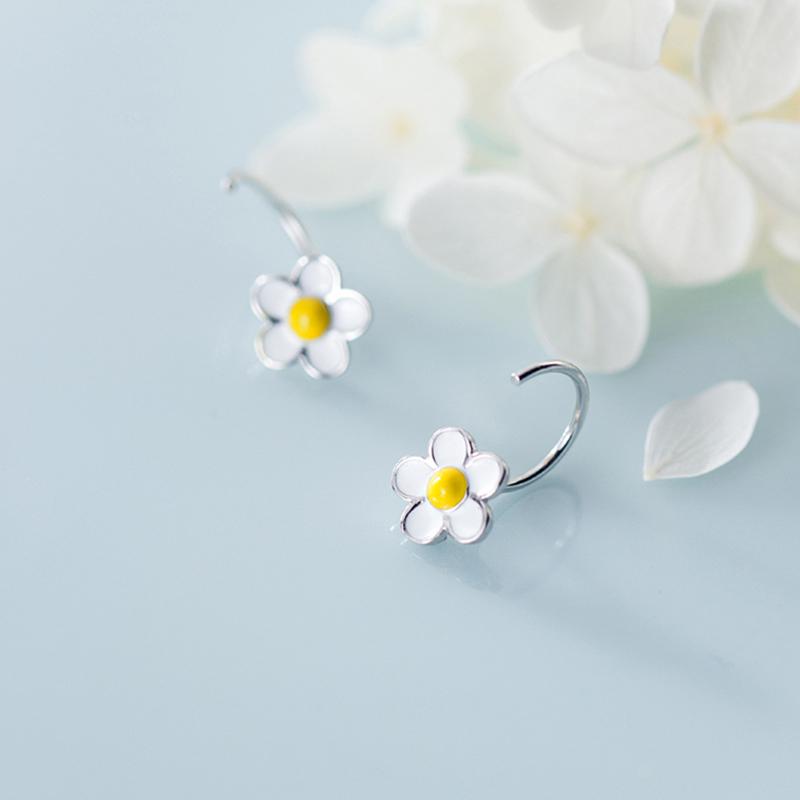 

Hoop & Huggie Enamel White Yellow Flower Earrings Hoops For Girl Daughter Kids Small Ear 925 Sterling Silver JewelryHoop