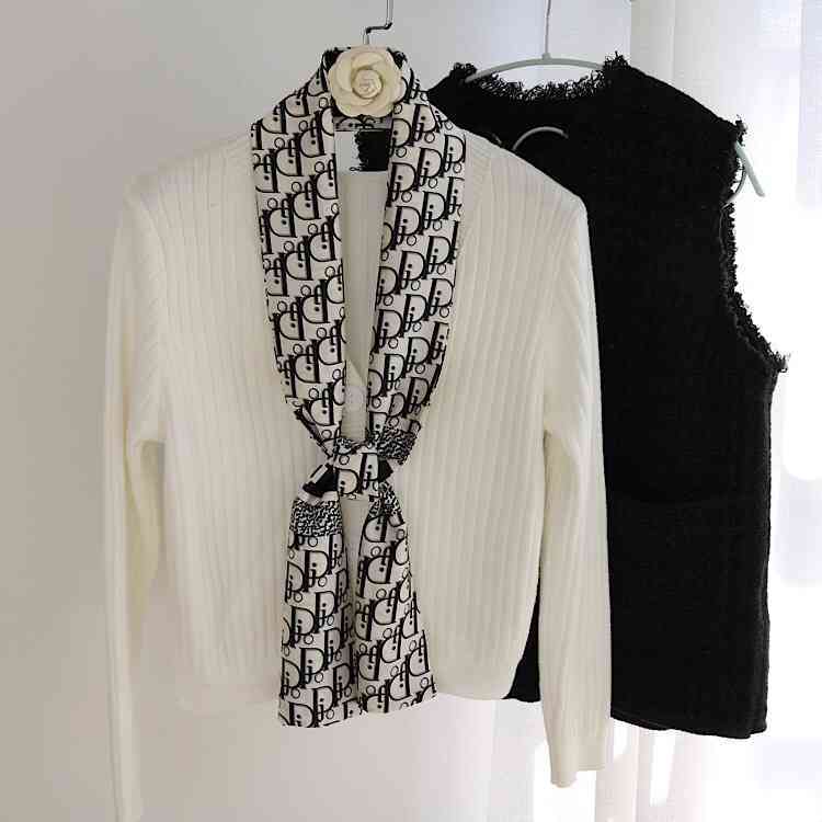 BKAF British style scarf female foreign d letter Korean small silk versatile stripe professional decoration ribbon waist