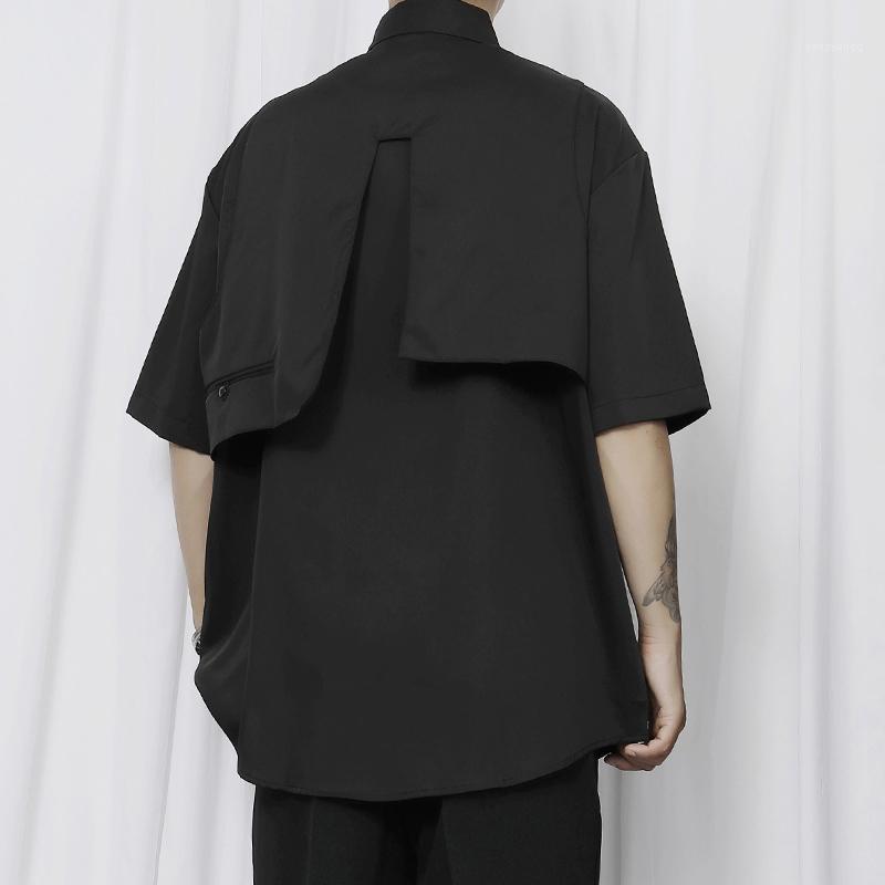

Men' Casual Shirts 2022 Shirt Large Fashion Handsome Short Sleeve Japanese Minority Design Loose Medium, Black