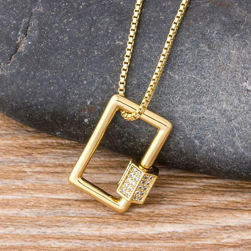 

Pendant Necklaces Copper Zirconia Clasp Lock Carabiner Micro Pave CZ Square Shaped Jewelry Necklace Gift For Women CouplesPendant PendantPen