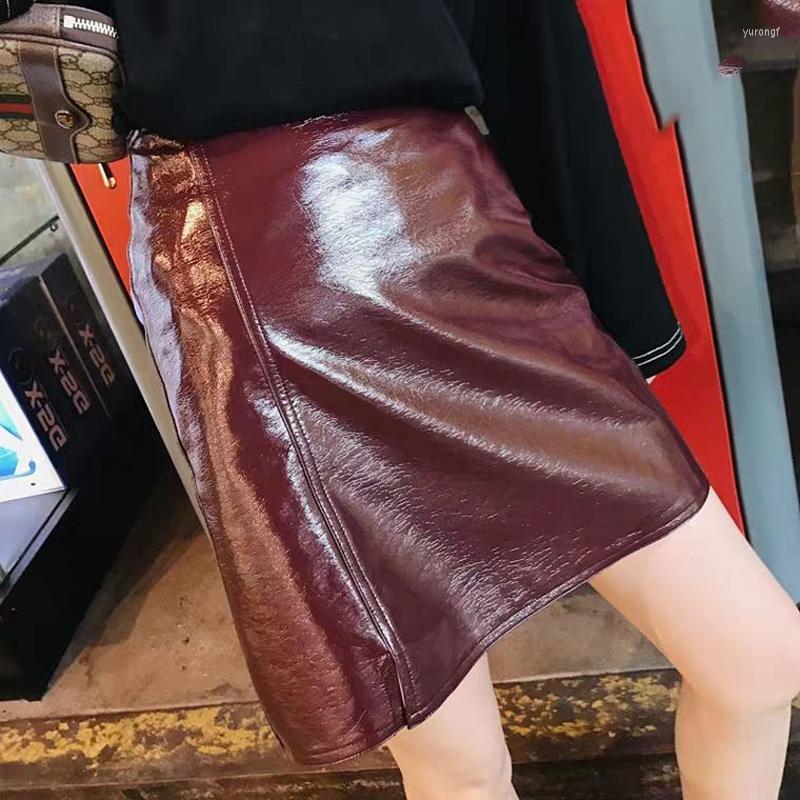 

Skirts Philosophy 2022 Spring Korean High Waist Slim Hip Jupe Femme Solid Zipper A Line Leather Skirt Fashion Wild Mini, Black