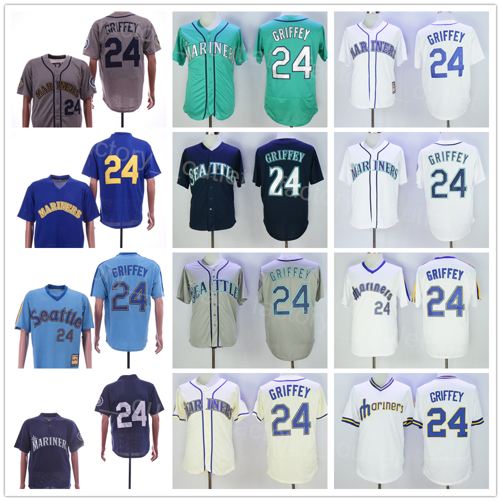 Vintage 1984 1995 Throwback Baseball 24 Ken Griffey Retro Jersey Men Team Color Navy Blue White Purple Grey Green Flexbase Pullover Cool Base Coo