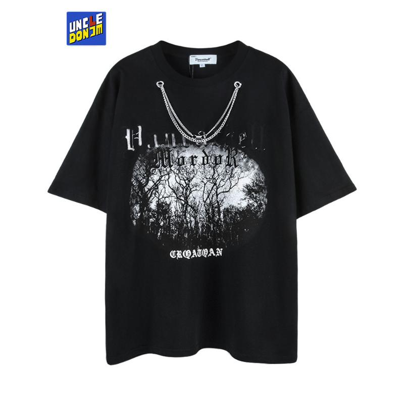

Men's T-Shirts UNCLEDONJM Necklace T-shirt Men Street Fashion Loose Summer T Shirts Hip Hop Couple Top Tees Harajuku Clothing, White
