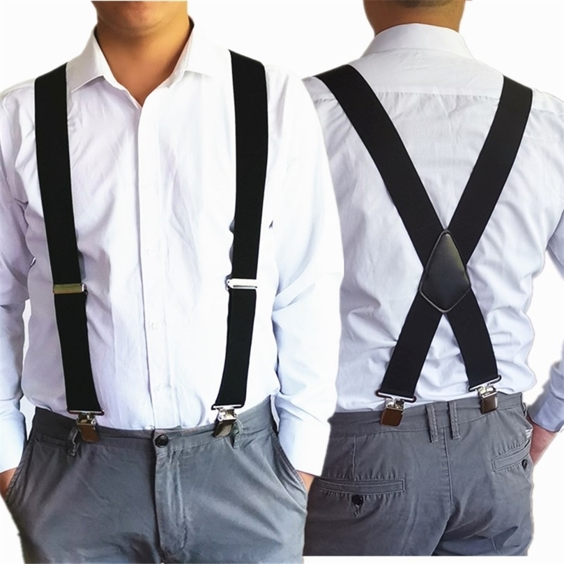 

Plus Size 50mm Wide Men Suspenders High Elastic Adjustable 4 Strong Clips Suspender Heavy Duty X Back Trousers Braces 5 Colors 220701