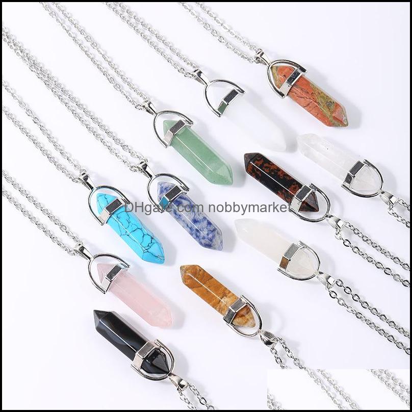 

Reiki Healing Crystal Stone Pendant Chakra Rose Opal Tiger Eye Choker Necklaces Wholesale Energy Pendants Necklace Jewelry Drop Delivery 202