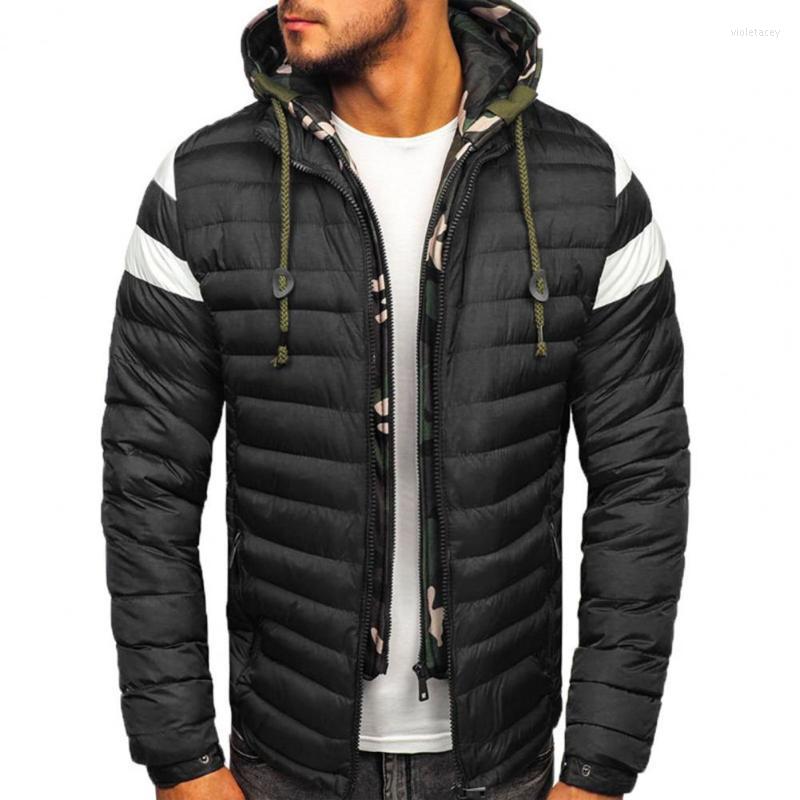 

Men's Trench Coats Winter Coat Contrast Colors Padded Hooded Camouflage Male Jacket For OutdoorMen's Viol22, Dark blue