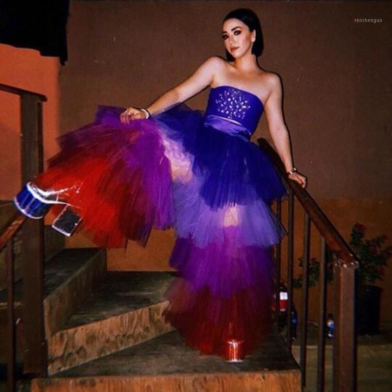 

Skirts Pub Party Show 5 Colors Pants Tulle Tiered Elastic Waistband See Through Women Purple Puffy, As picutre