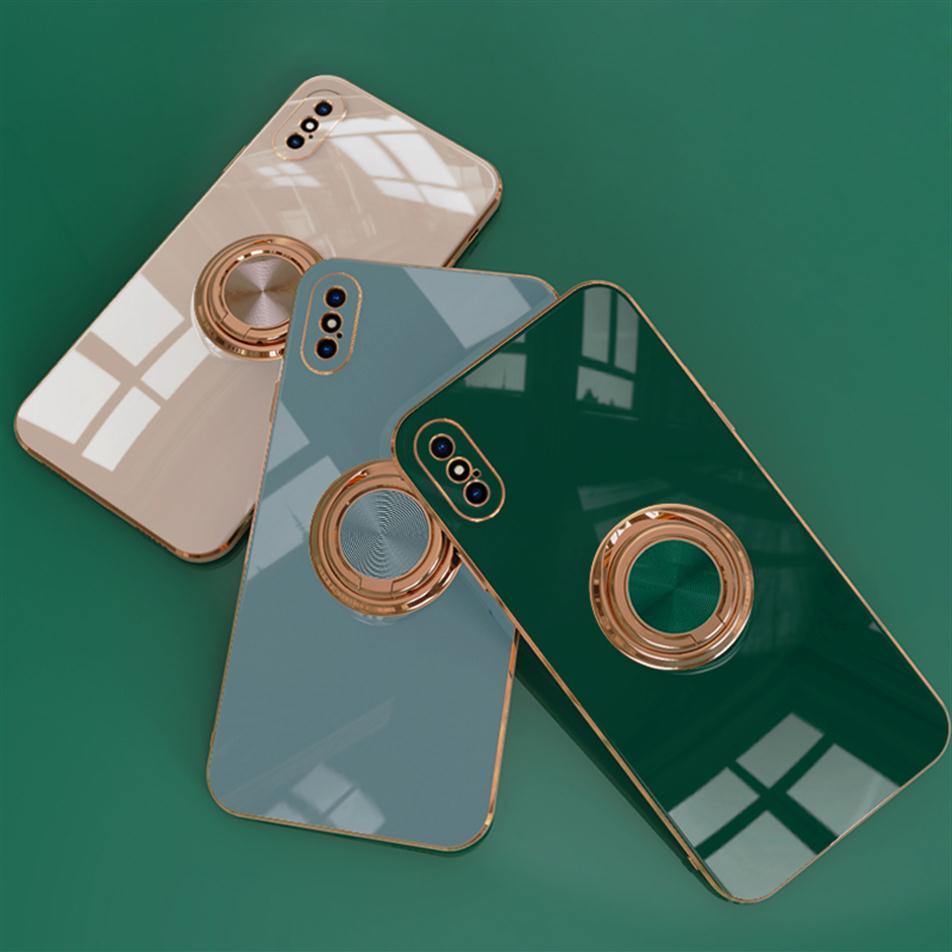 

Luxury Ring Cases For iPhone 13 12 11 Pro Max XS XR X S 7 8 Plus SE Mini Plating Silicone TPU Soft Cover With Ring Holder Stand233Z