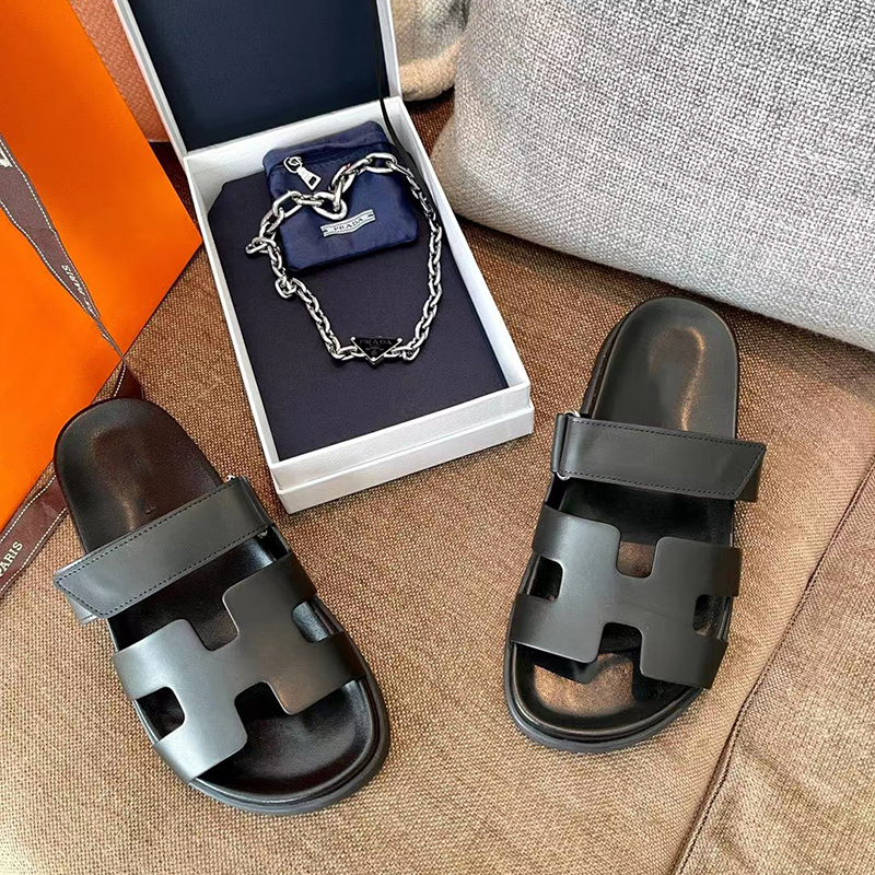

6A+ Top Shoes Slippers Designer Women's Sandals Genuine Leather Designer Hook And Loop Ins Fashion Handmade Luxury Cassic, Black