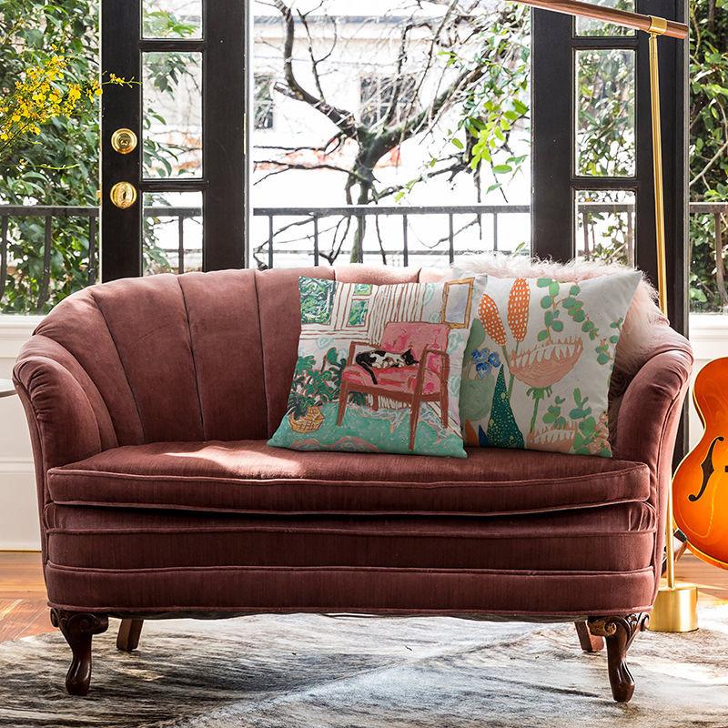 

Cushion/Decorative Pillow Small Fresh Color Cartoon Plant Garden Pillowcase Waist Living Room Sofa Cushion Cover Bay Window Backrest, 12