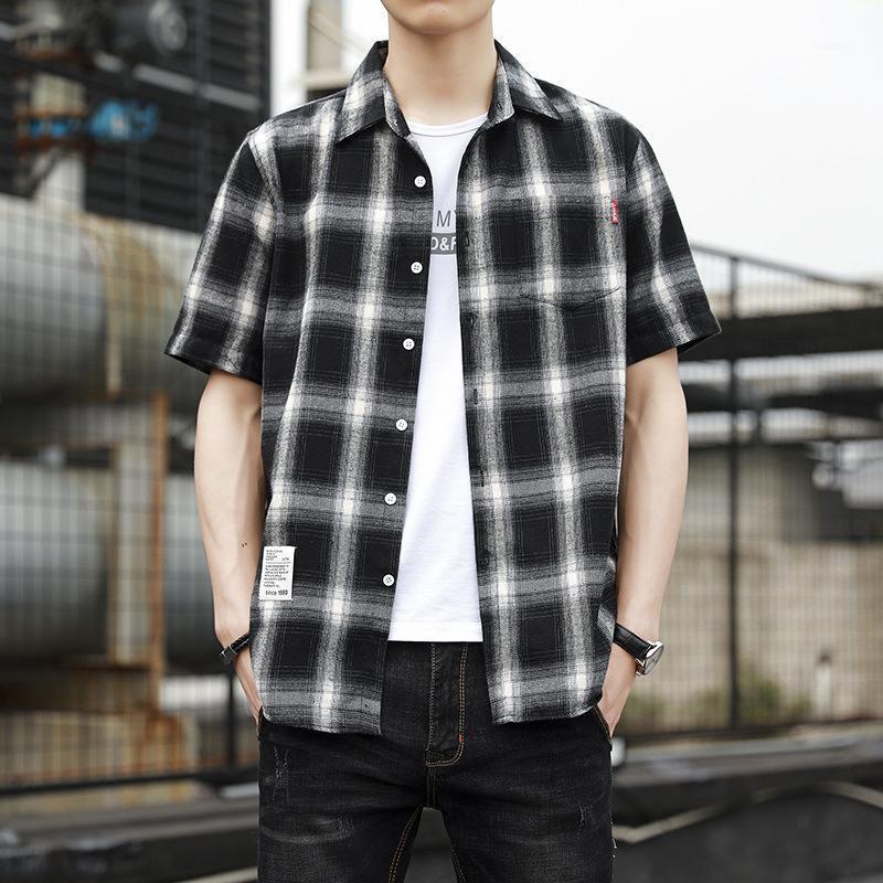 

Men's Casual Shirts Plaid Shirt Tide 2022 Spring Short-sleeved Loose Jacket Korean Version Of The Trend, Ly601 green