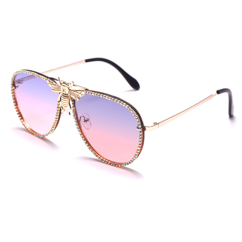 

Fashion Bee Rhinestone Sunglasses Deisnger Vintage Full Frame Sun Glasses Summer Anti UV Unisex Glasses