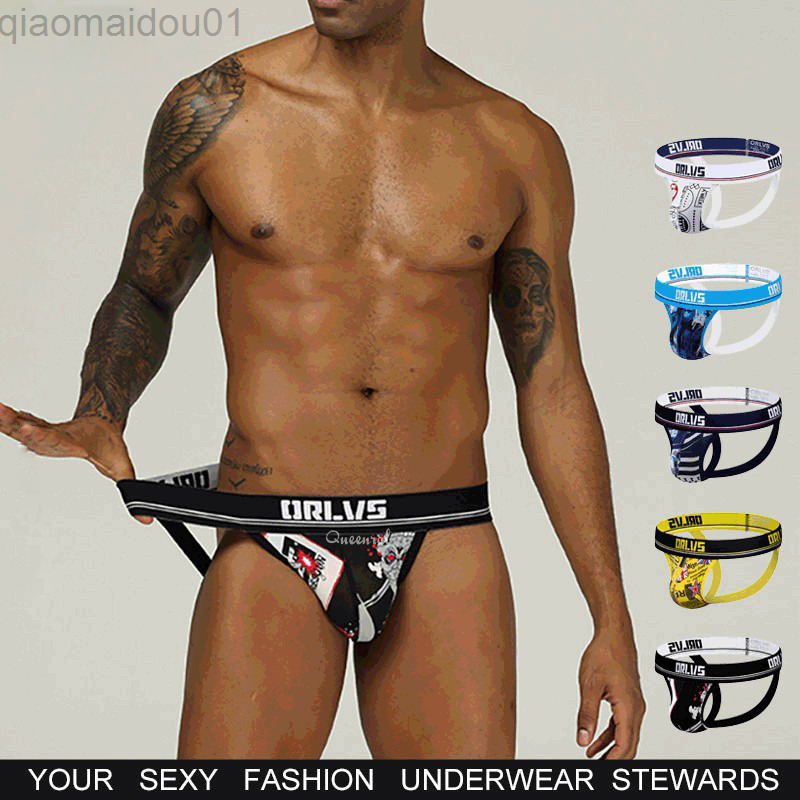 

New Orlvs Briefs Mens Men Low Waist Sexy Ice Silk Jockstrap Man Undrewear Gay Thongs Personalized Underwear L220809, Red