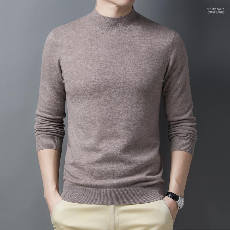

Men's Sweaters Male Pure Wool Sweater Turtleneck Cashmere Slim Solid Color Man High Collar Pullovers Long Sleeved Time22, Dark grey