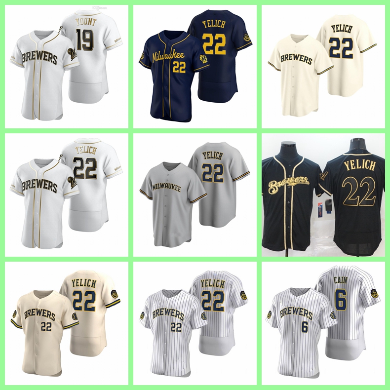 

Milwaukee''Brewers Baseball Jerseys custom Christian Yelich #22 Jersey 19 Robin Yount 6 Lorenzo Cain 8 Ryan Braun Men Women Youth 0620, Nik logo