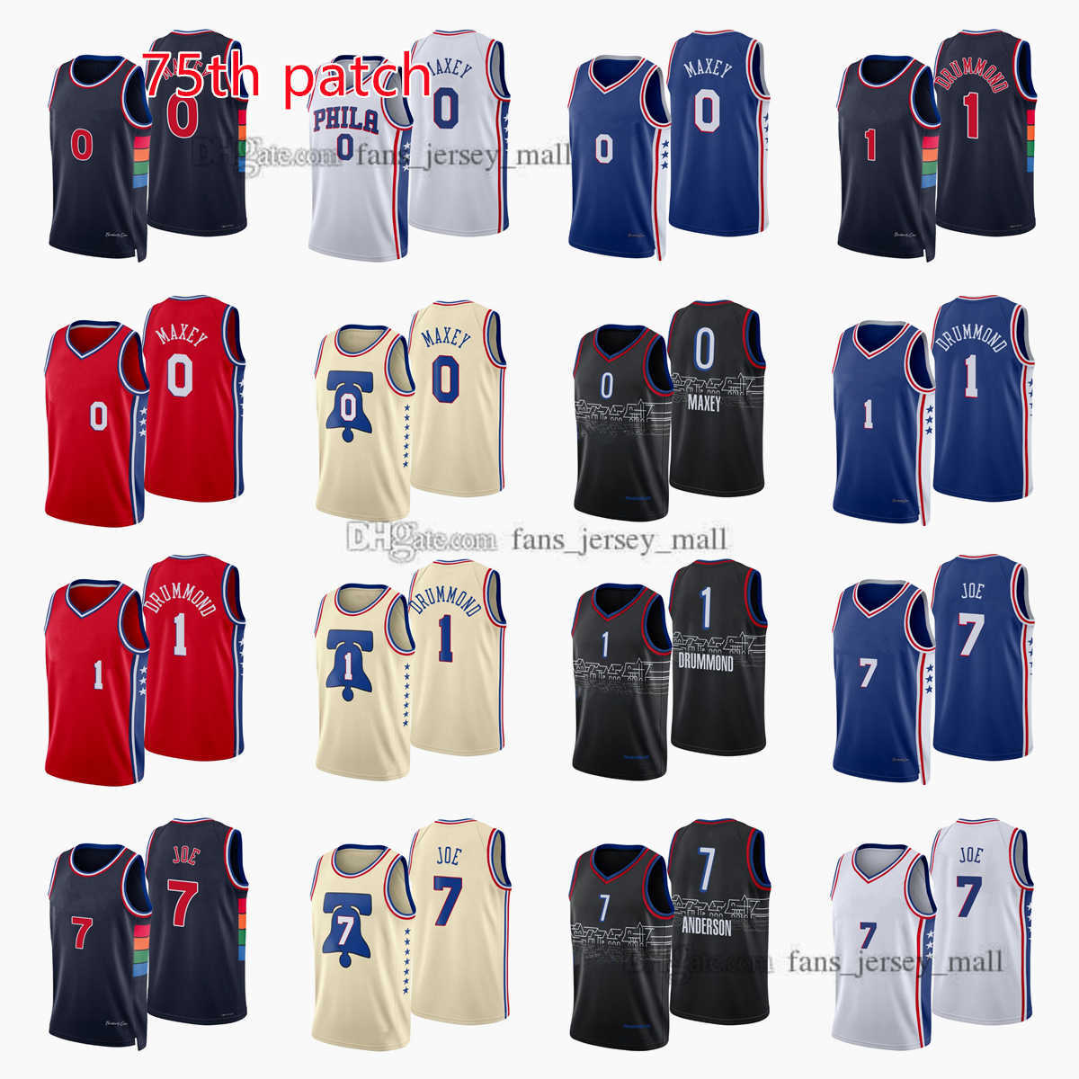 

Printed 75th patch City Basketball Jerseys 0 Tyrese 1 Andre Maxey Drummond Isaiah 7 Joe Jersey Color white red blue black