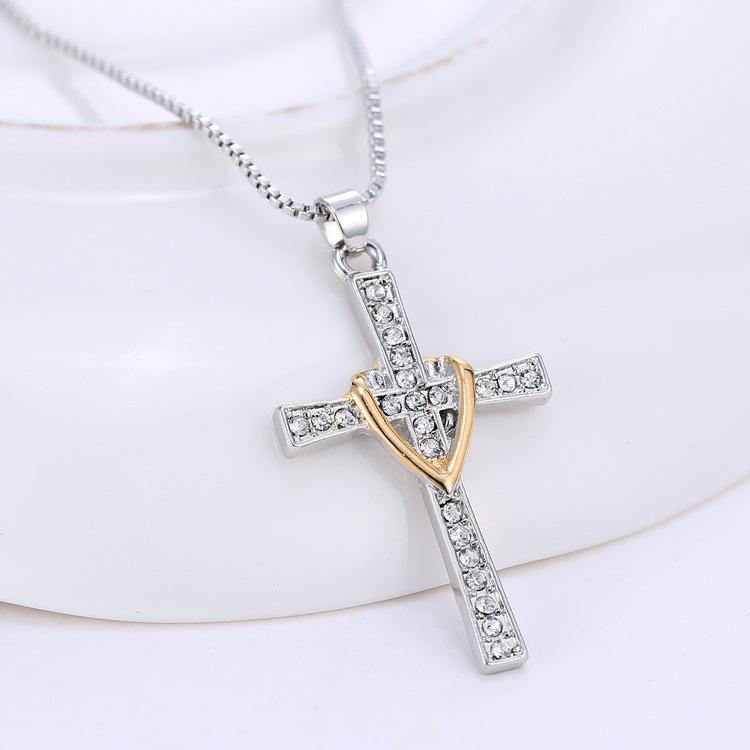 

Pendant Necklaces Religious Series Cross Heart Gold Faith Hope Necklace Jewelry Love Rhinestone Crystal Women