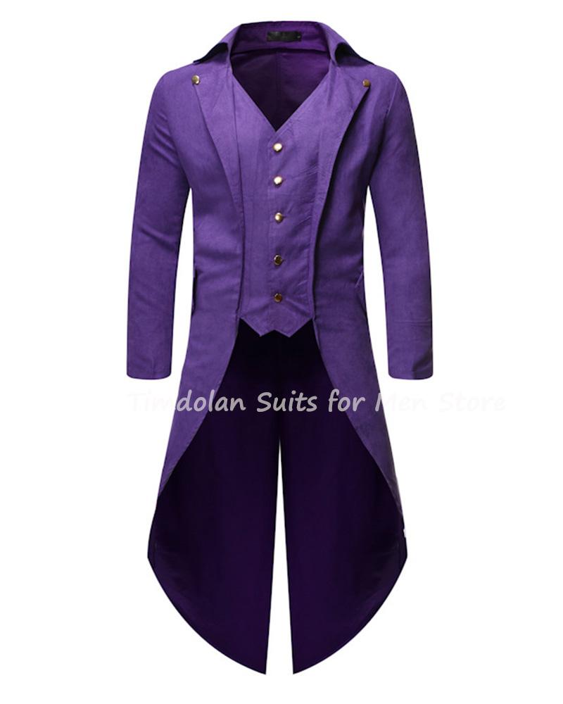 

Men's Suits & Blazers 3Pcs(Jacket+Vest+Pants)Men's Solid Color Irregular Man's Tuxedo Purple/Red/Green/Black Blazer Trousers Prom Dresses Gr