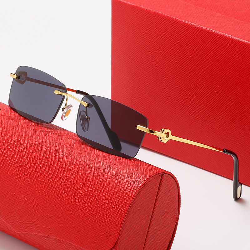 Lady designer lunettes de soleil sans monture mode luxe lunettes de soleil rond parasol miroir carré plage lunettes de soleil pour femmes hommes