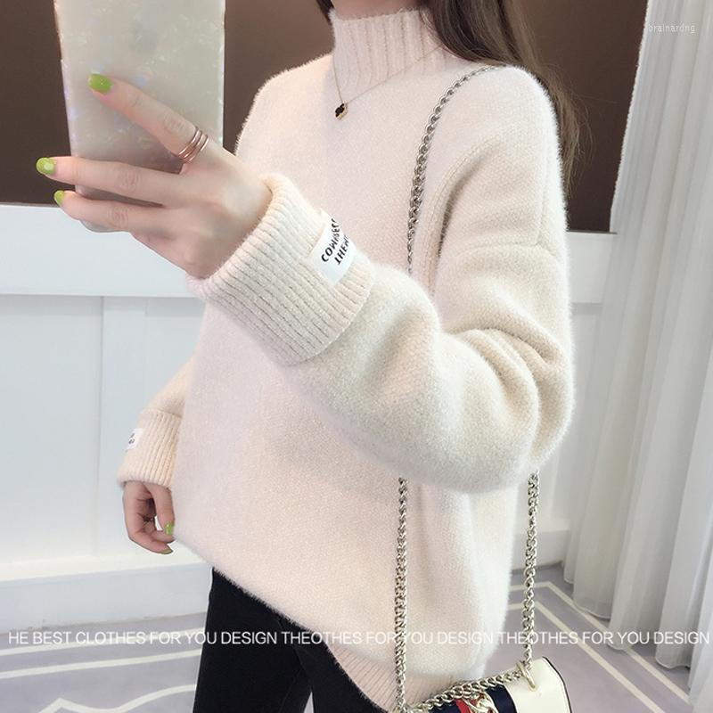 

Women's Sweaters Winter Autumn Women Fashion Turtleneck Sweater Long Sleeve Loose Thick Solid Color Female Korean Basic Knitted Pullover Top, Pink
