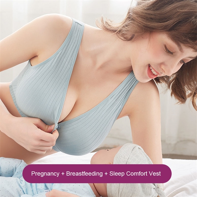 Cotton Nursing Bra Breathable Front Buckle Womens Bra Underwear Pregnancy Clothes Vest Maternity Clothes Breastfeeding Bra 220621