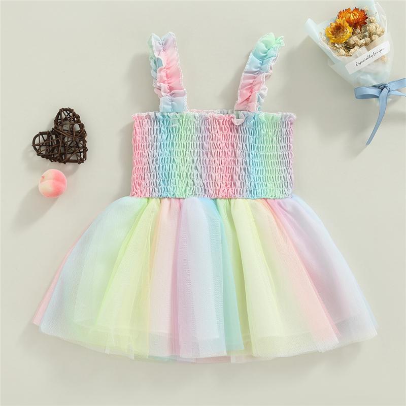 

Girl's Dresses Summer Born Baby Girls Sweet Colorful Princess Tutu Dress Party Toddler Kids Sleeveless Pleated Layered A-Line DressGirl's, As pic