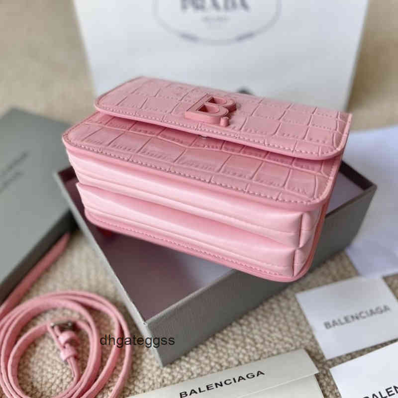 

balencaigass Handbags Italy new Hourglass Bags Handbag Women's crocodile pattern small square advanced super can be equipped 5a quality CIB3, White button