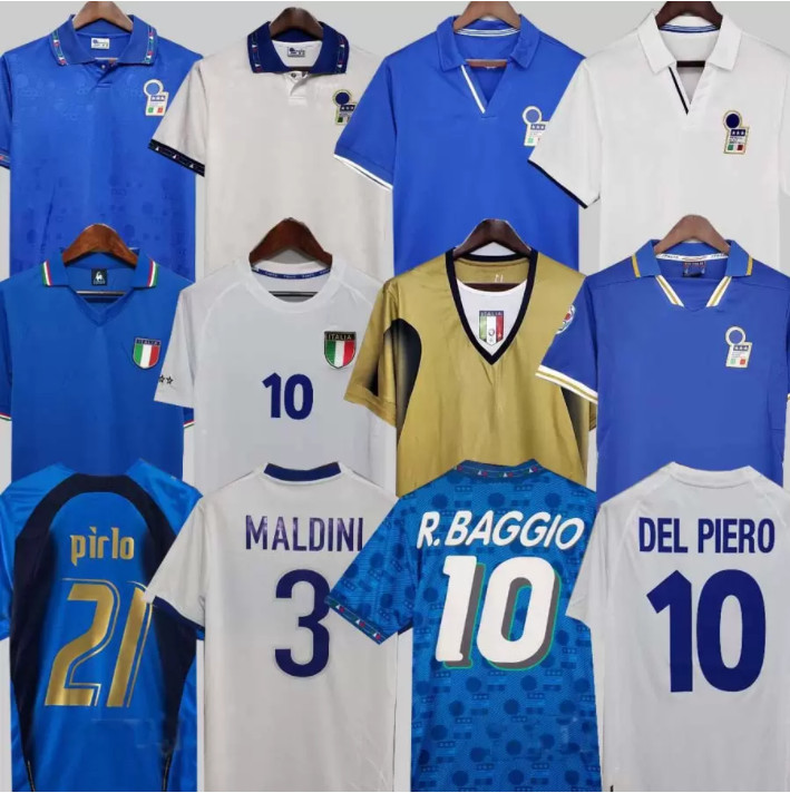 

1982 Italys Retro soccer Jersey 1990 1996 1998 2000 HOME FOOTBALL 1994 Maldini Baggio Donadoni Schillaci Totti Del Piero 2006 Pirlo Inzaghi buffon, 1986