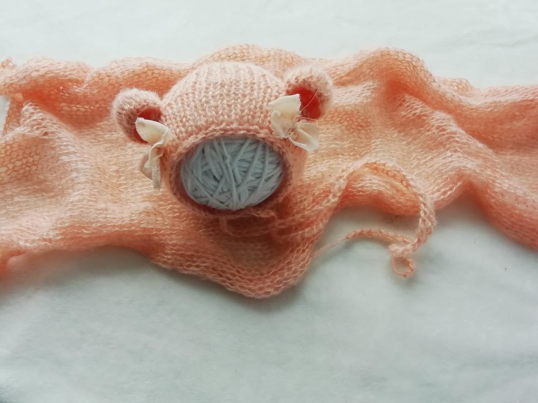 

Hair Accessories Born Pography Props ,bow-knot Hat And Wrap, Slivery;white