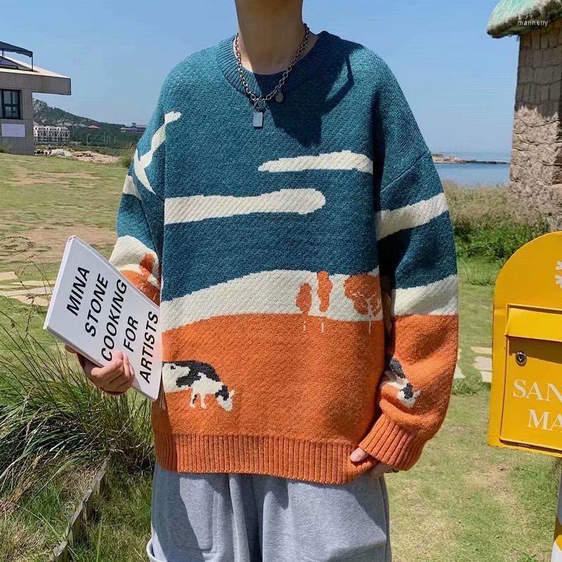 

Men's Sweaters Men's Tops 2022 Commuter Casual Cows Sweater Knit Round Neck Pullover Literary Wind Prairie MenMen's Mari22, Orange