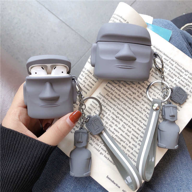 AIRPODS 1 2 3 PRO CASE Coque Silicone Couverture Écouteur, Airplads 1 2 PRO, Conception de la Statue de pierre de dessin animé 3D de protection,